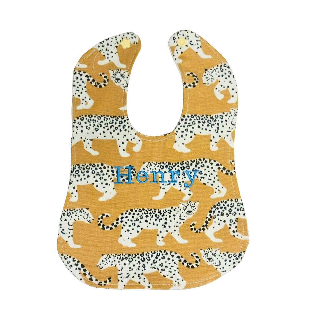 Mustard Yellow Leopard Custom Embroidered Baby Bib