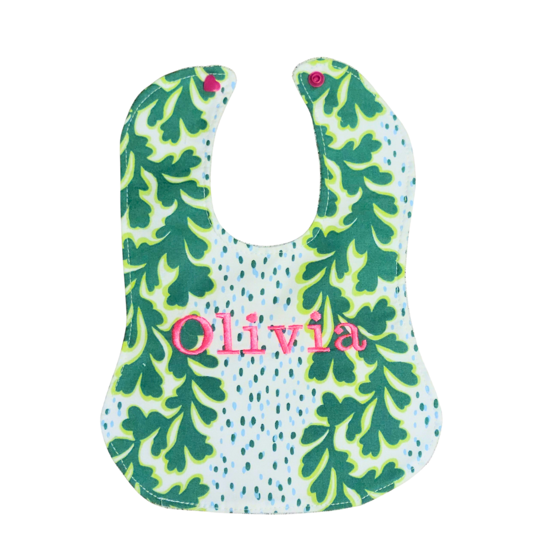 Green Vine Resort Style Custom Embroidered Baby Bib