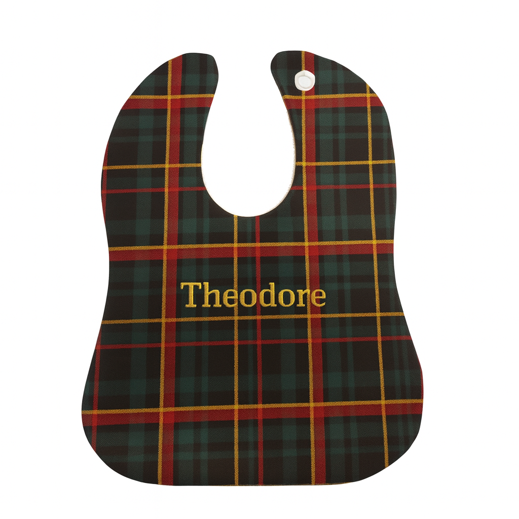 Tartan Plaid Sparkle Custom Embroidered Baby Bib
